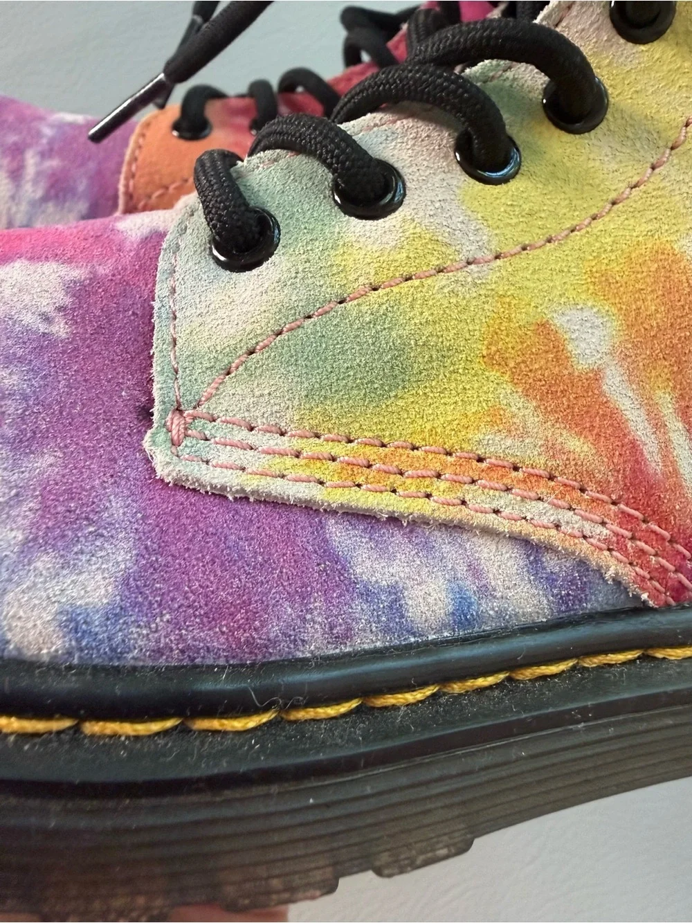 Dr Martens Kids Junior Rainbow Tie Dye 1460 Lace Up Boots 2 US Big Kids New